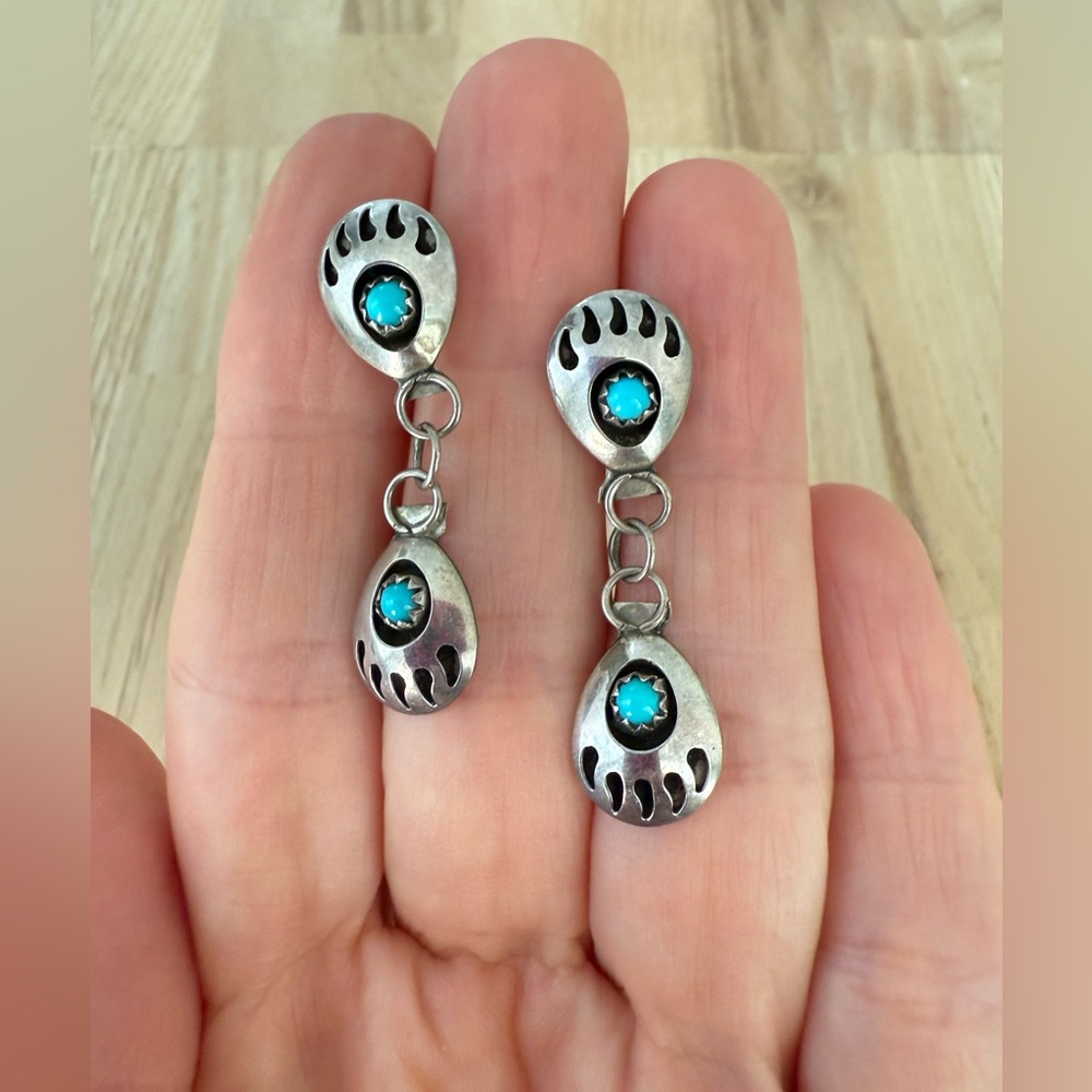 Vintage southwestern style 925 sterling silver double bear paw earrings
